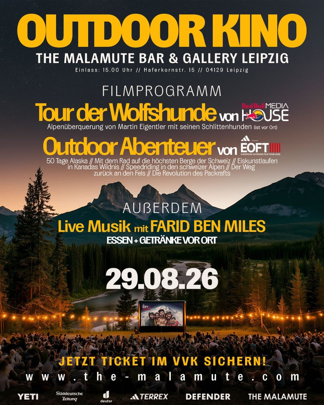 Outdoor Kino mit Malamute, Live Musik und Film in Leipzig.